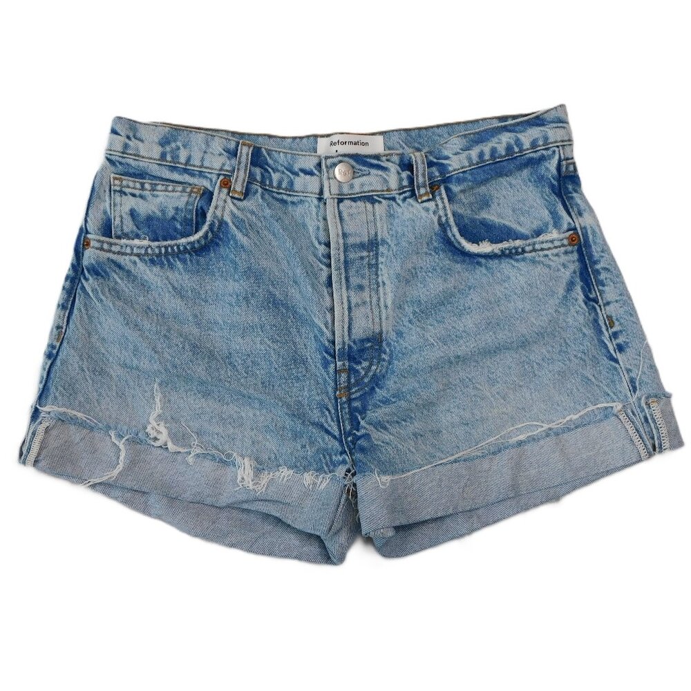Reformation Charlie Cuffed High Rise Jean Shorts Sloan | GUC | 28